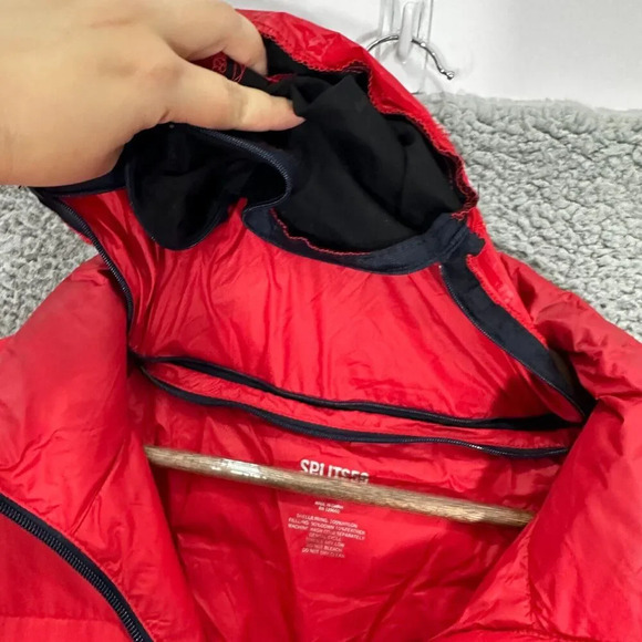 SPLITS59 Isabel Down Puffer Jacket women small red Colorblock down packable hood - Picture 8 of 13